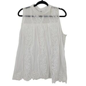 Sleeveless White Lace Baby Doll Blouse Sz 2X Top Scalloped Feminine Cocktail